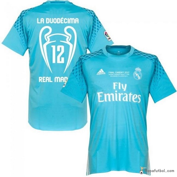 Camiseta Thailandia Real Madrid Replica Primera Ropa Portero 12 Final Cardiff 2017 Azul